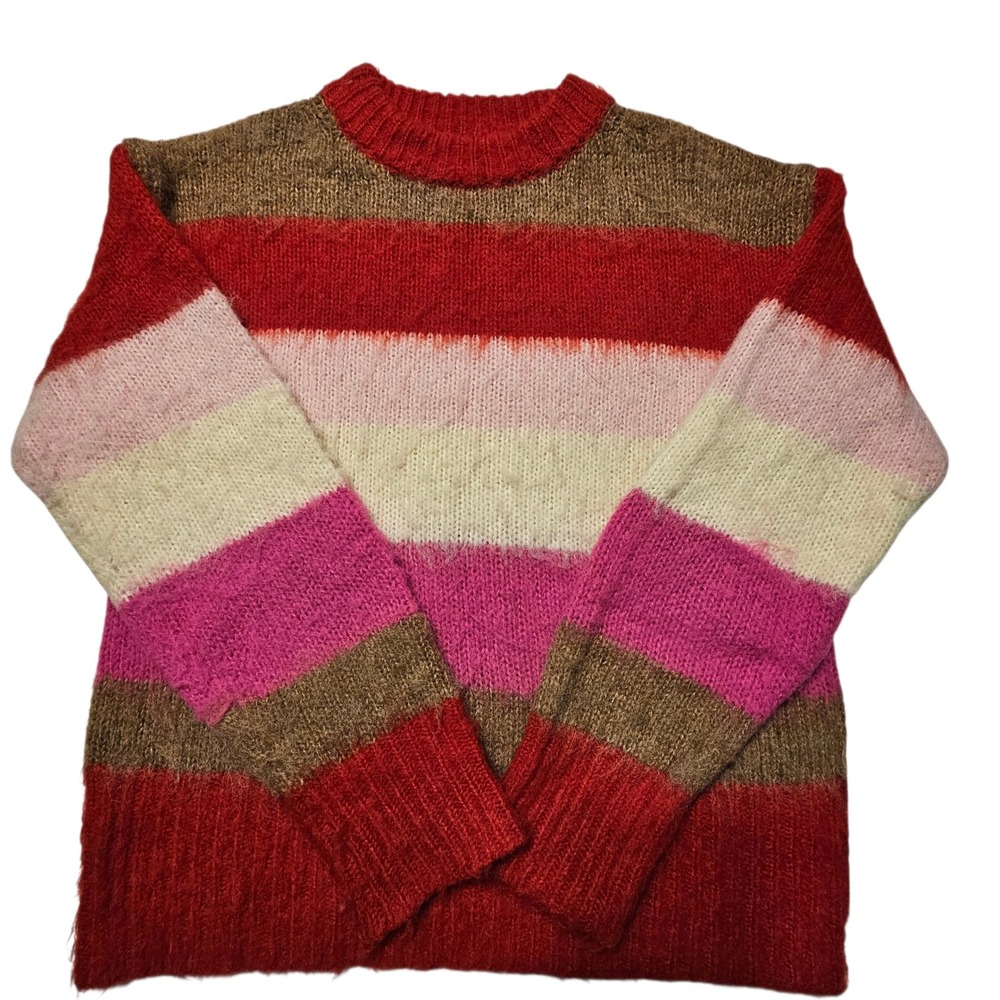 A New Day Striped Sweater Size S Red‎ Pink Brown Knit Pullover Women's - Picture 10 of 10